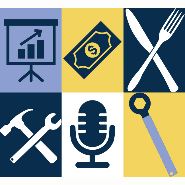 A grid of apprenticeship-related icons