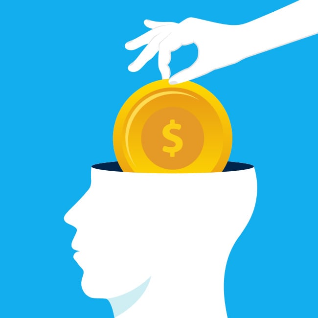 Illustration of a coin being dropped into a head