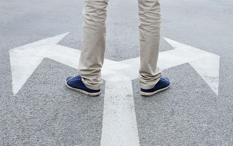Feet at a crossroads