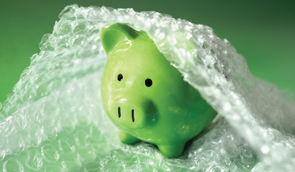 Piggy bank covered in bubble wrap