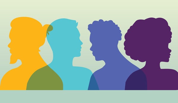 Multi-colored silhouettes of people